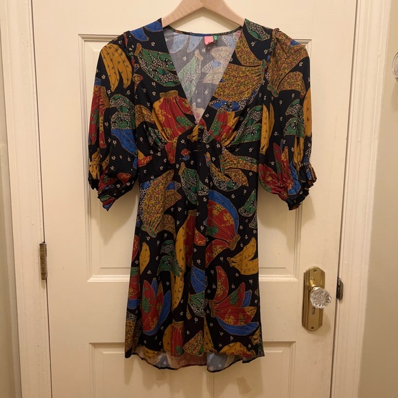 Farm Rio Tropical Banana Minidress with Sleeves - Picture 1 of 11
